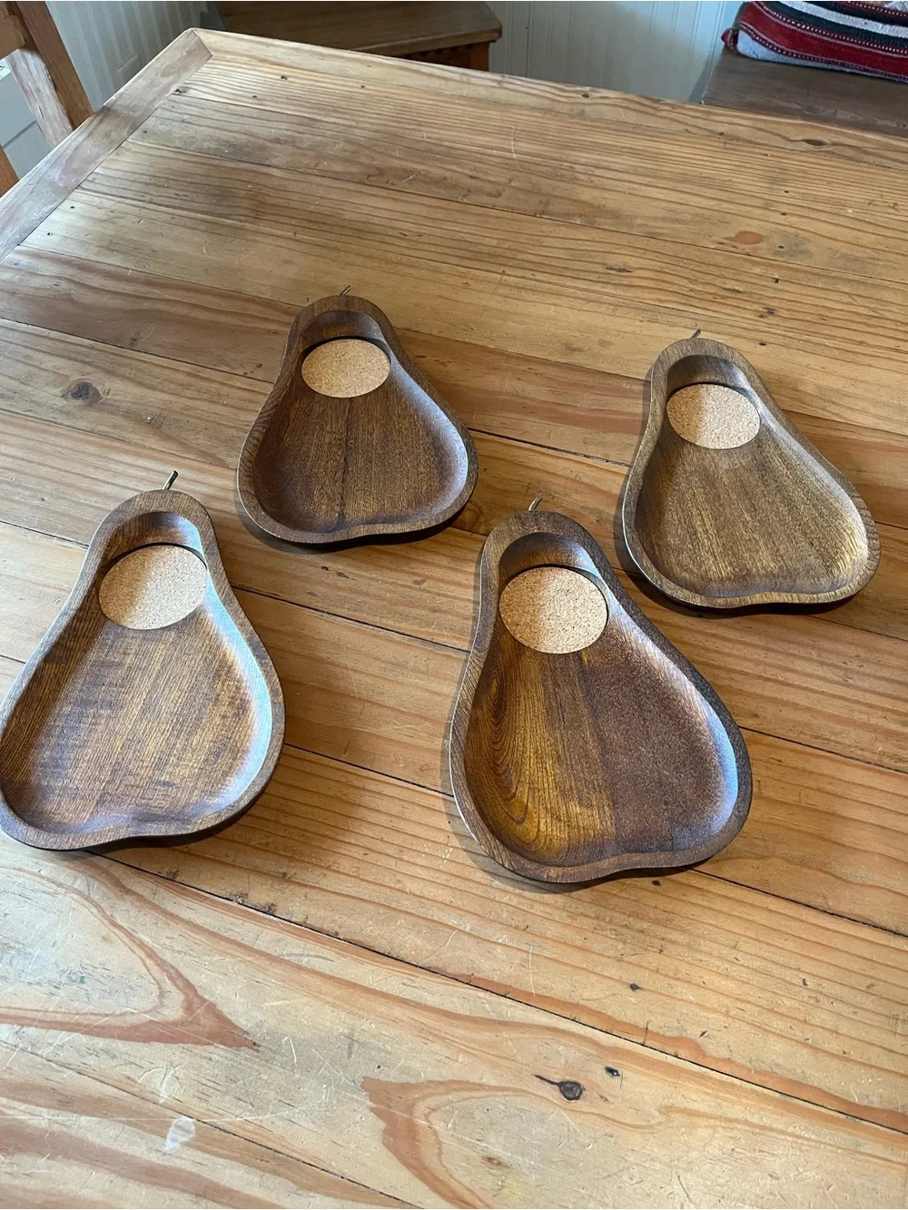 Vintage MCM Wood Pear Shaped Coaster Snack Tray Set of 4